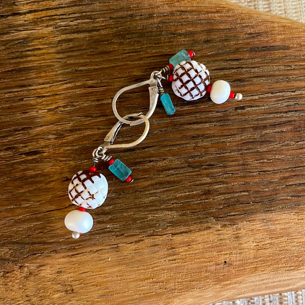 Sterling and swingy drop earrings with beads and aquamarine.  1 1/2” long